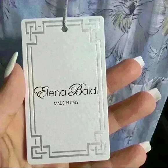 NWT ELENA BALDi Blue Silk Blend Floral Tiered Dress Size L - Picture 7 of 9